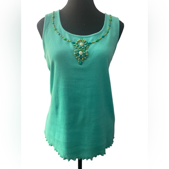 Ruby Rd. Tops - Ruby Rd Turquoise Sleeveless Top with Beaded Detail EUC M